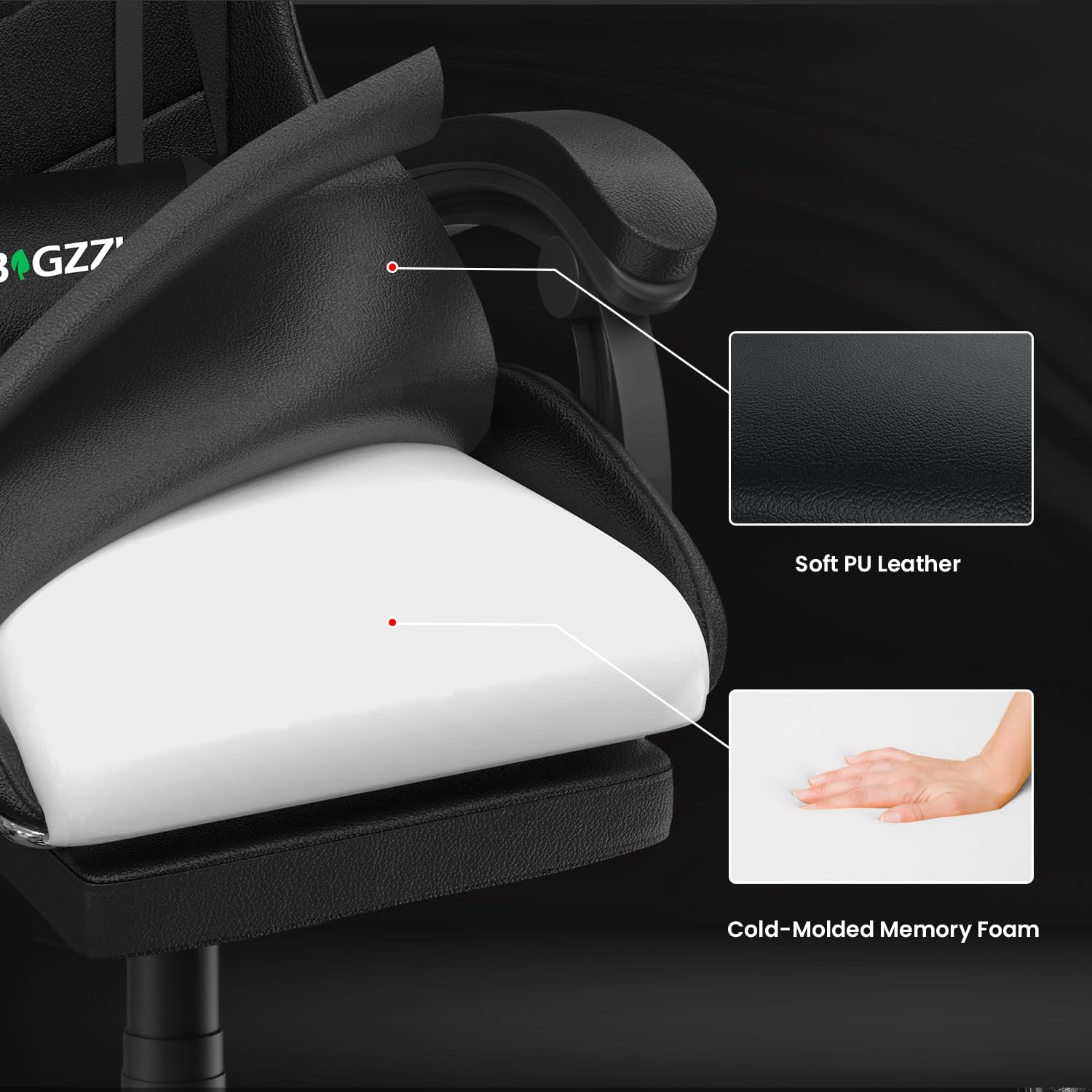 Bigzzia Ergonomic Gaming Chair with Footrest - Adjustable Height, Reclining Racing Style Office Chair with Headrest & Lumbar Support, 360° Swivel - Perfect for PC Gaming, Home Office & Esports (Black)