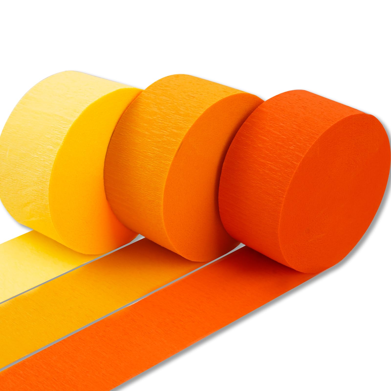 PartyWoo Extra Large Crepe Paper Streamers - 3 Rolls (393ft Total) - Orange & Yellow Crepe Paper for Party Decorations, Baby Showers, Birthday Parties & Wedding Backdrops - 1.8 Inch Wide x 131ft per Roll - DIY Craft Supplies for Ceiling Decor & Photo Booth Backgrounds