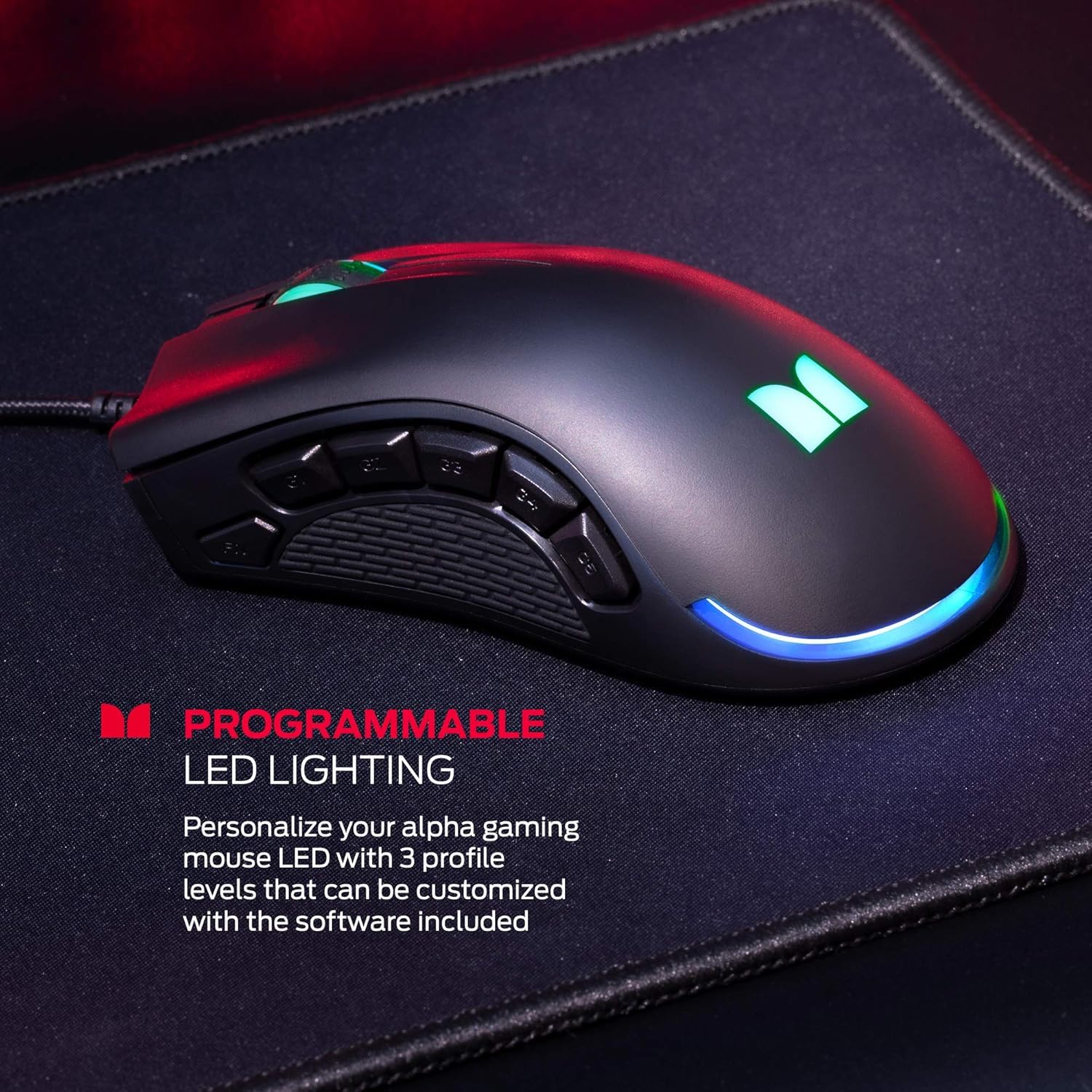 Monster Alpha 9.0 RGB Wired Gaming Mouse - 16,000 DPI, 7 Programmable Buttons, Ergonomic Design with Customizable LED Lighting for PC Gamers | Perfect for FPS, MOBA & MMO Gaming (Black)
