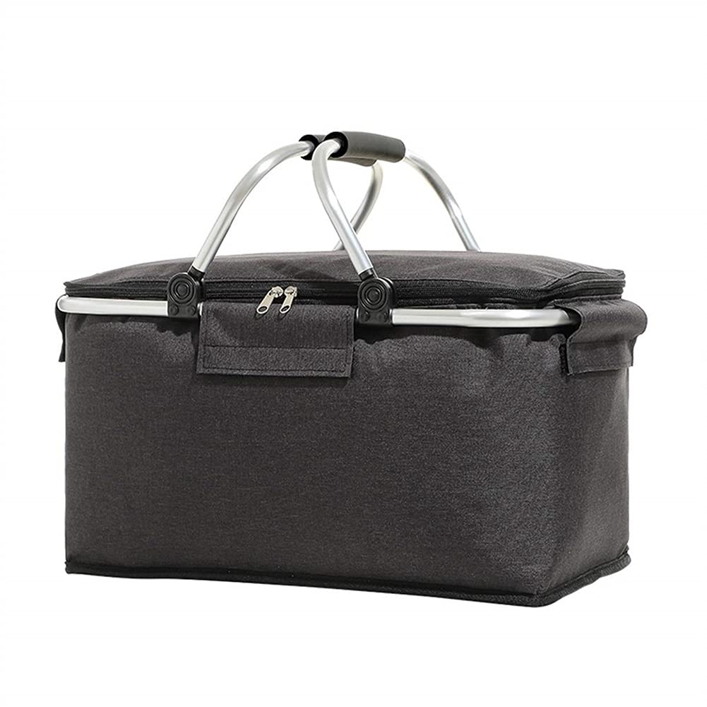 IOLMNG 14L/24L Insulated Folding Picnic Basket - Portable Camping Cooler Bag for Outdoor, Beach, Picnics & Grocery Shopping - Home Storage Organizer (Black, 42x23x23cm) - Perfect for BBQs, Tailgating & Family Outings
