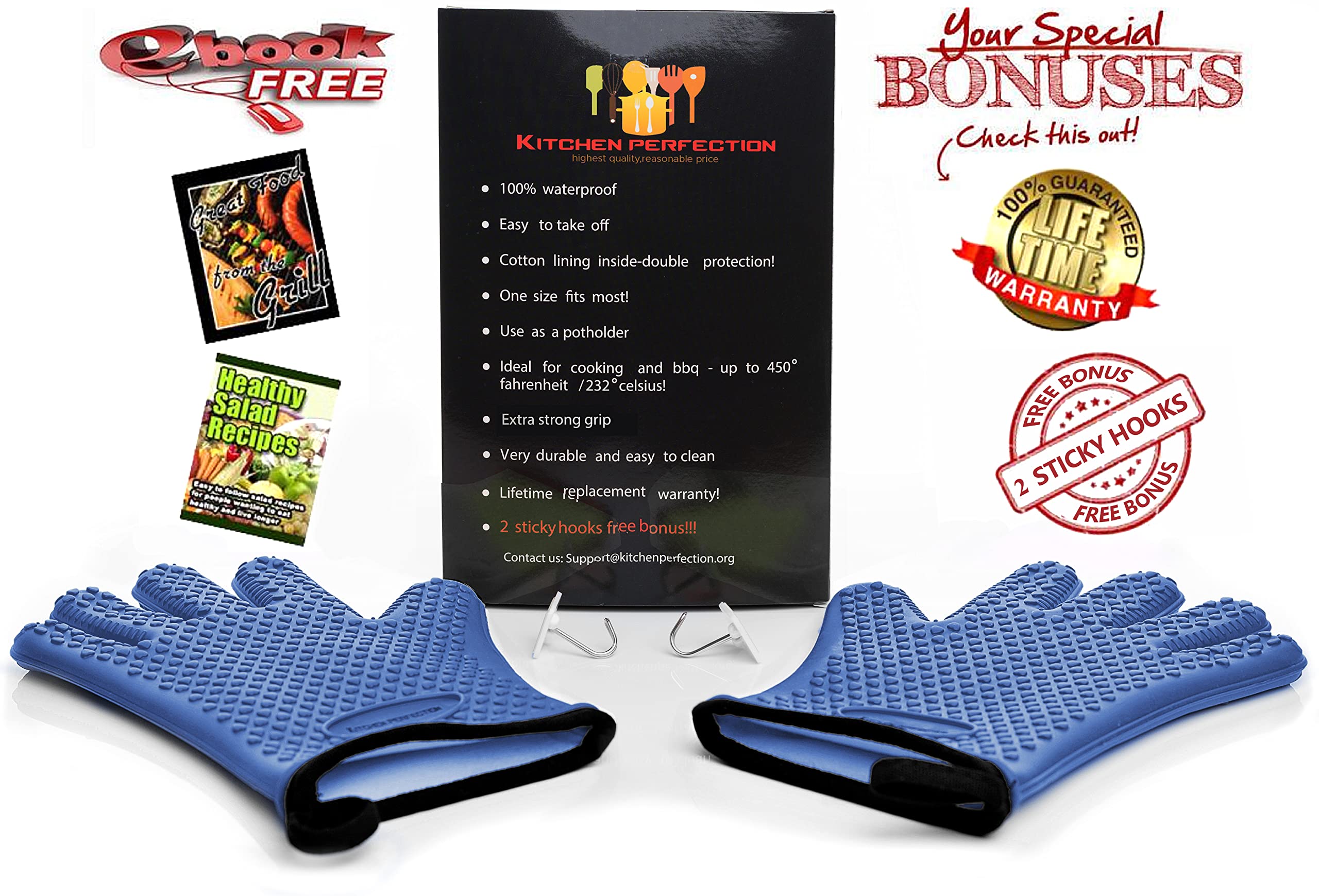Heat Resistant Silicone BBQ Gloves for Smoker, Grill & Fryer - Waterproof Oven Mitts Set with 3 Bonus Accessories - Perfect for Outdoor Cooking, Camping & Backyard Barbecues