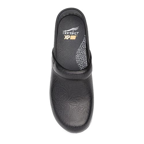 DANSKO XP 2.0 Women's Black Floral Tooled Leather Clogs - Comfortable Slip-On Shoes for Nurses, Teachers & Healthcare Workers