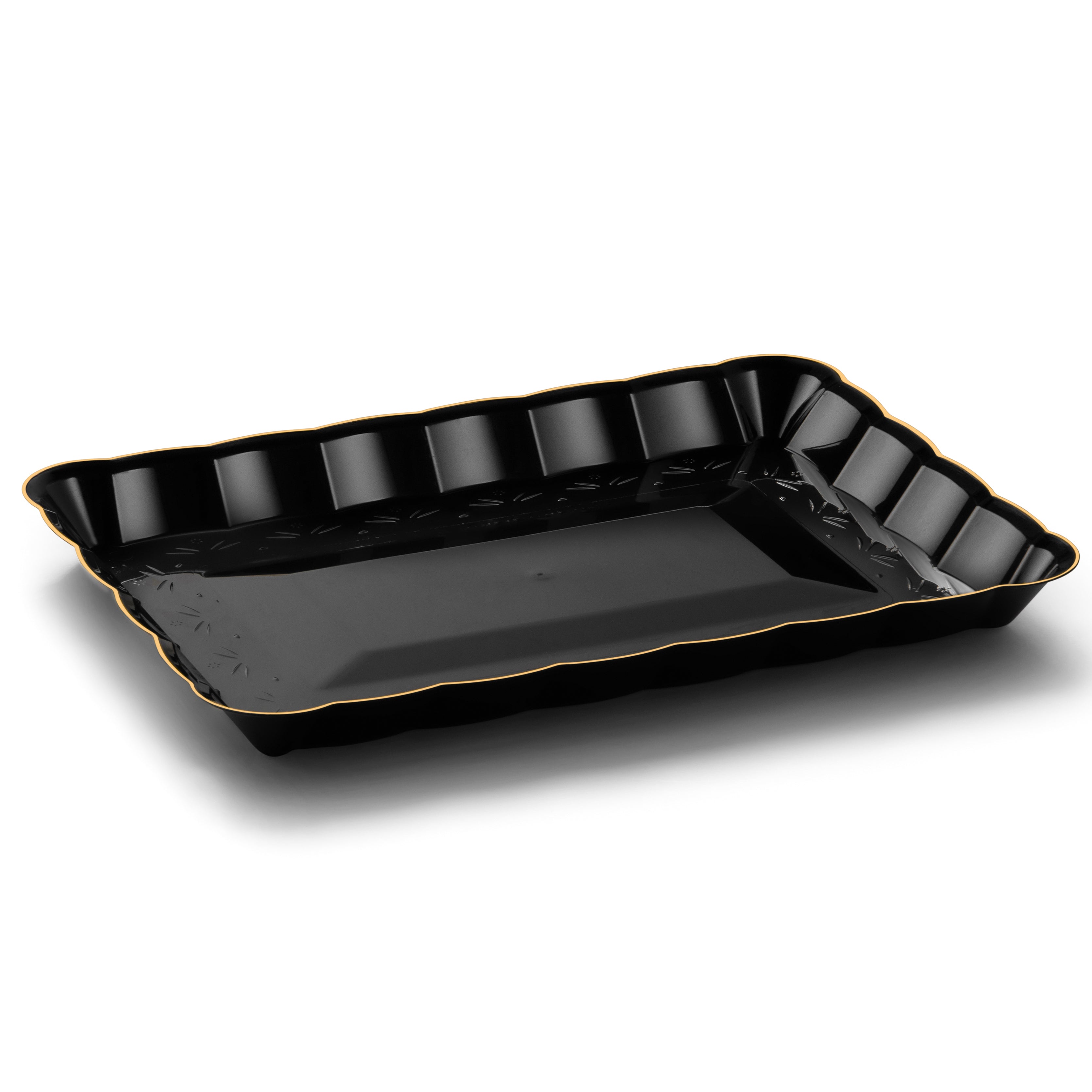 Elegant Scalloped Black and Gold Rectangular Serving Tray Set of 4 - Perfect for Entertaining, Dining, and Home Decor