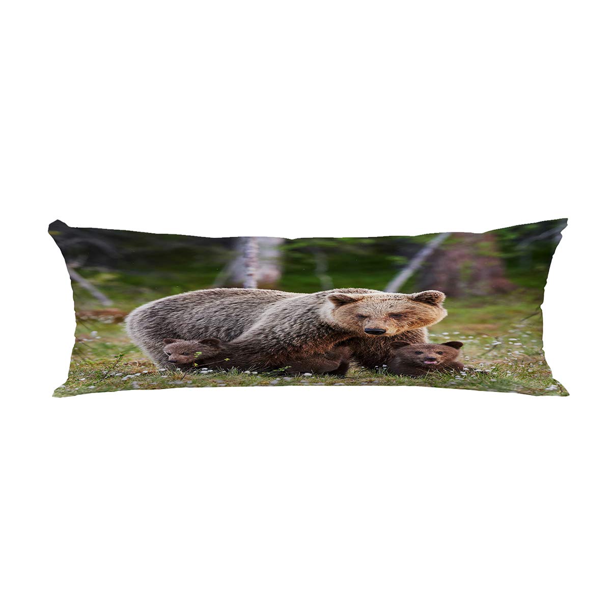 ABPHQTO Brown Mother Bear Cubs Finnish Forest Body Pillow Cover - 20x60 Inch Soft Pillowcase Protector for Bed, Sofa & Couch - Cozy Nordic Wildlife Design Home Decor