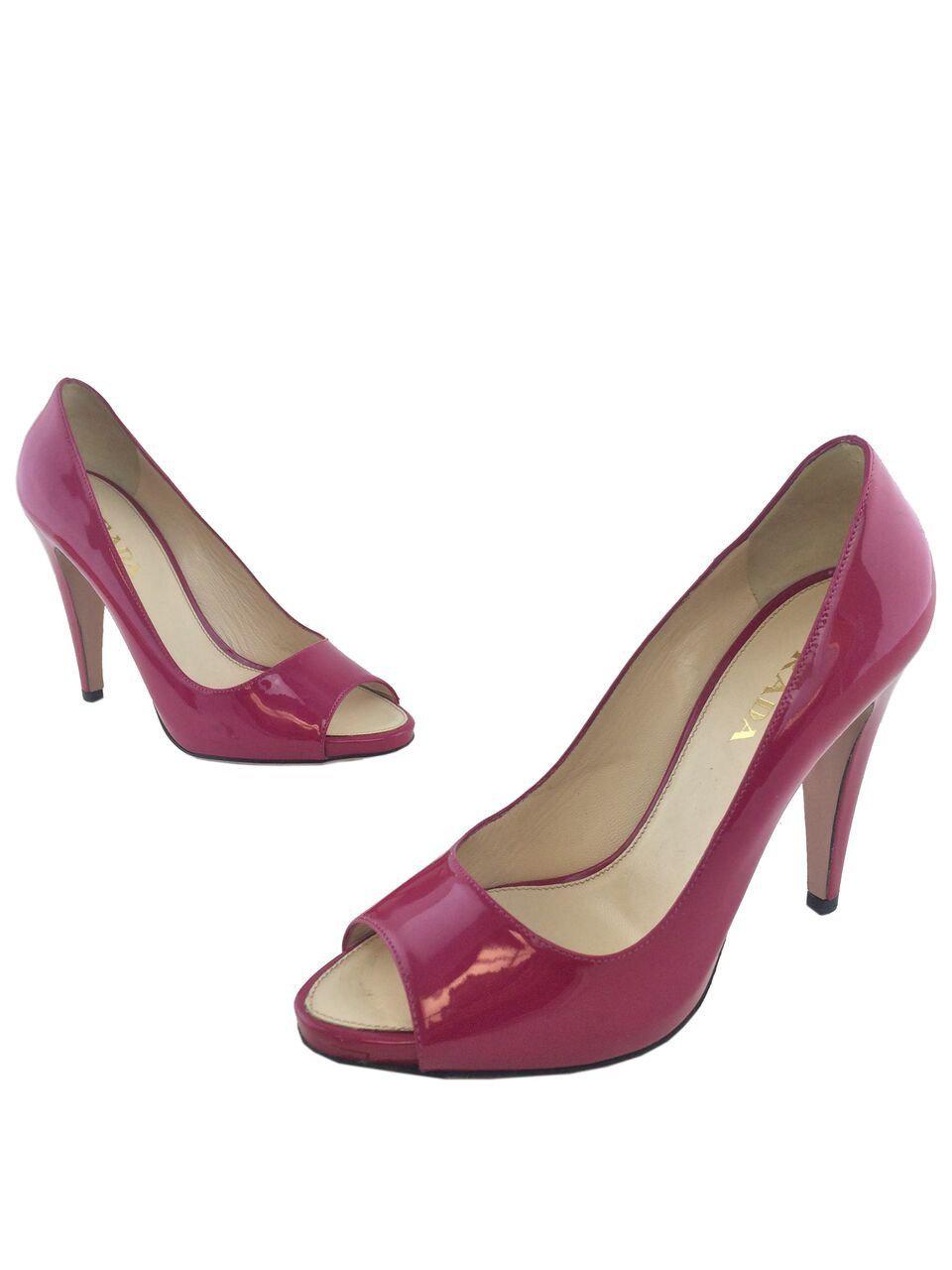 Prada Patent Leather Peep Toe Platform Pumps Women's Size 7.5 US | Luxury High Heels for Parties, Weddings & Evening Events