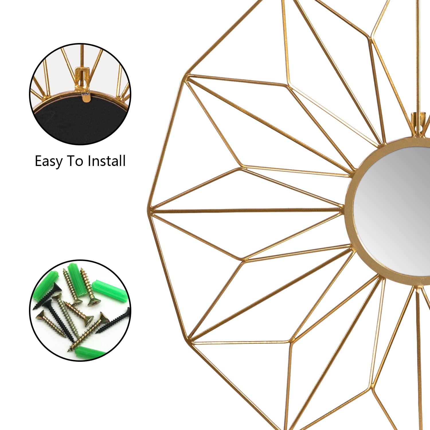 23 Inch Gold Metal Wall Circle Mirror - Modern Round Hanging Mirror Decor for Home, Bathroom, Bedroom & Living Room - Classic Wall Art for Elegant Interior Design & Selfie Background