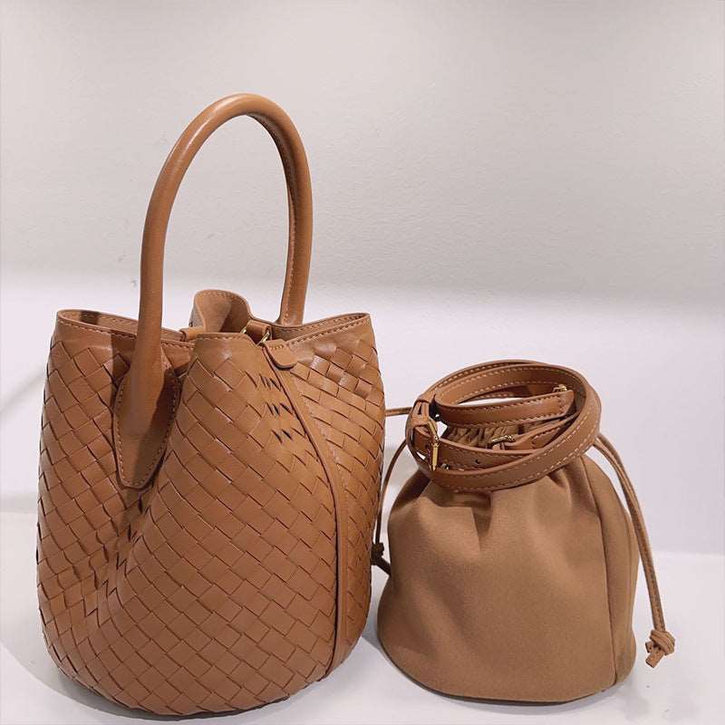 Handwoven Lambskin Bucket Bag for Women - Soft Leather Crossbody Purse with Adjustable Strap - Perfect for Travel, Shopping & Everyday Use