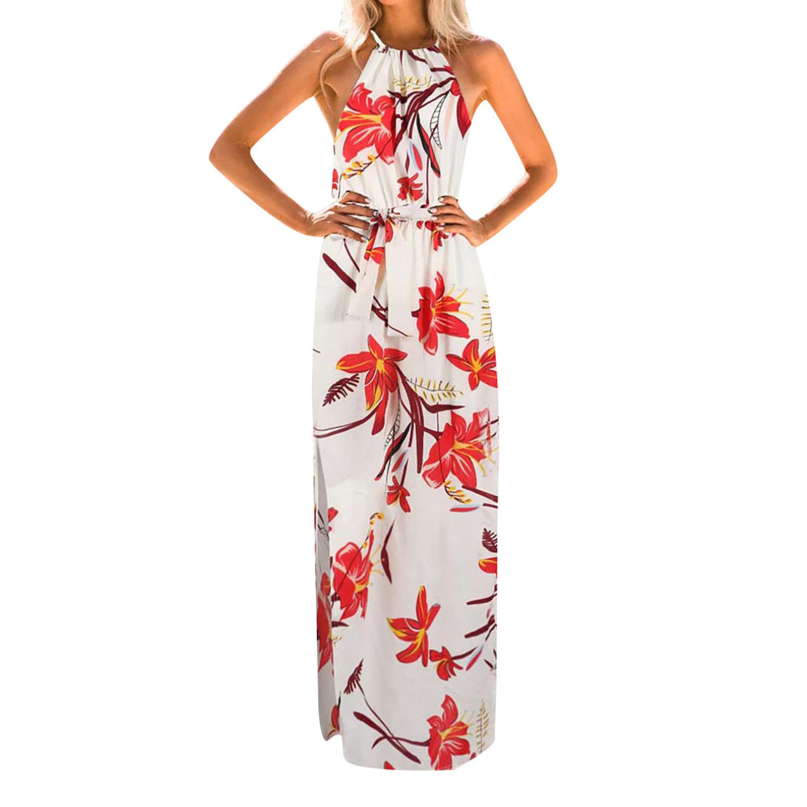Sexy Women's Maxi Dresses - Halter Neck Long Summer Beach Dress with Fashion Print, Plus Size Casual Party & Cocktail Dress | Perfect for Vacations, Weddings, and Night Out
