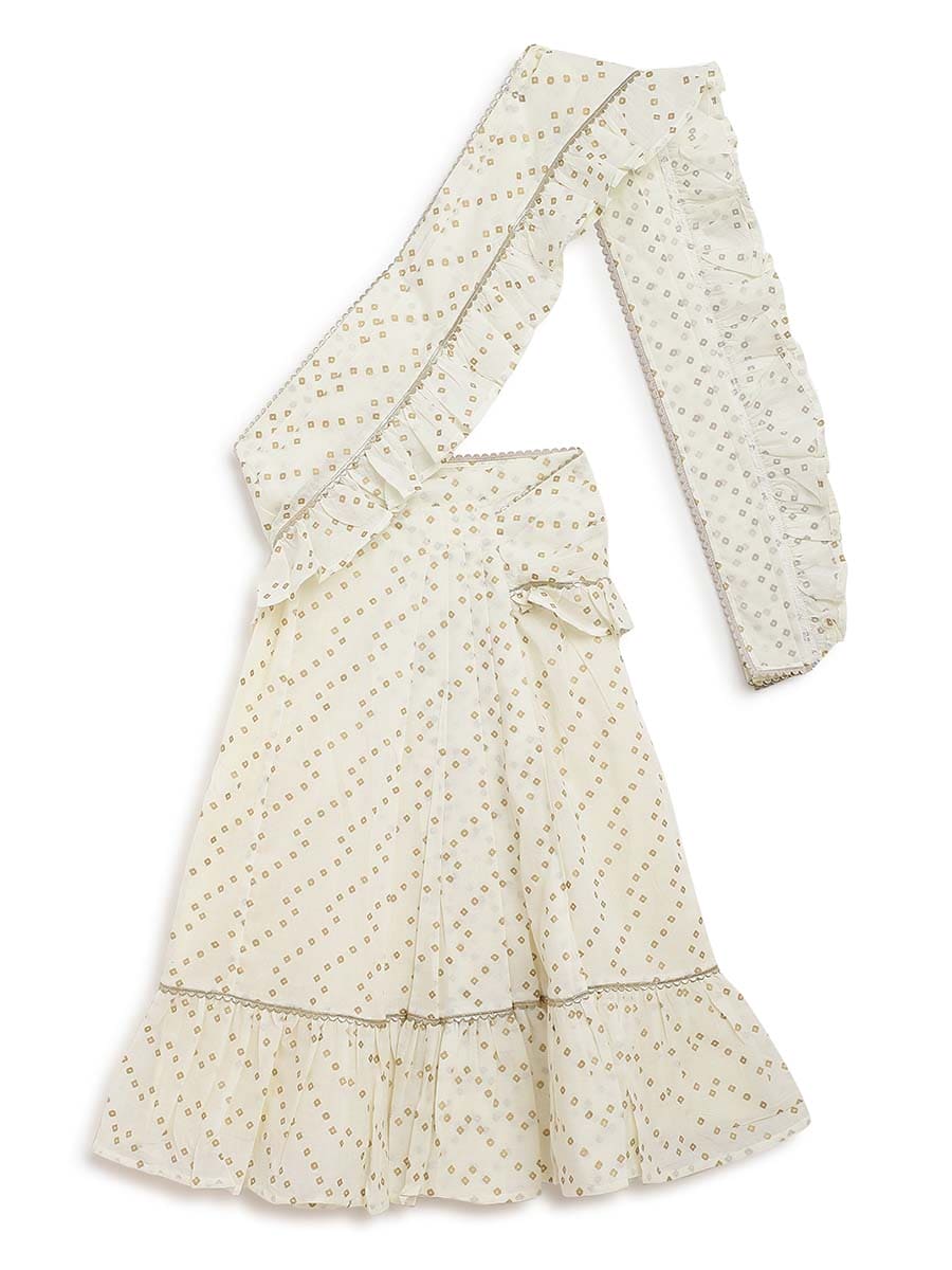 Elegant Cream Ruffle Saree for Girls | Traditional Indian Dress for Parties, Weddings & Festive Occasions | Comfortable & Stylish Outfit for Special Events