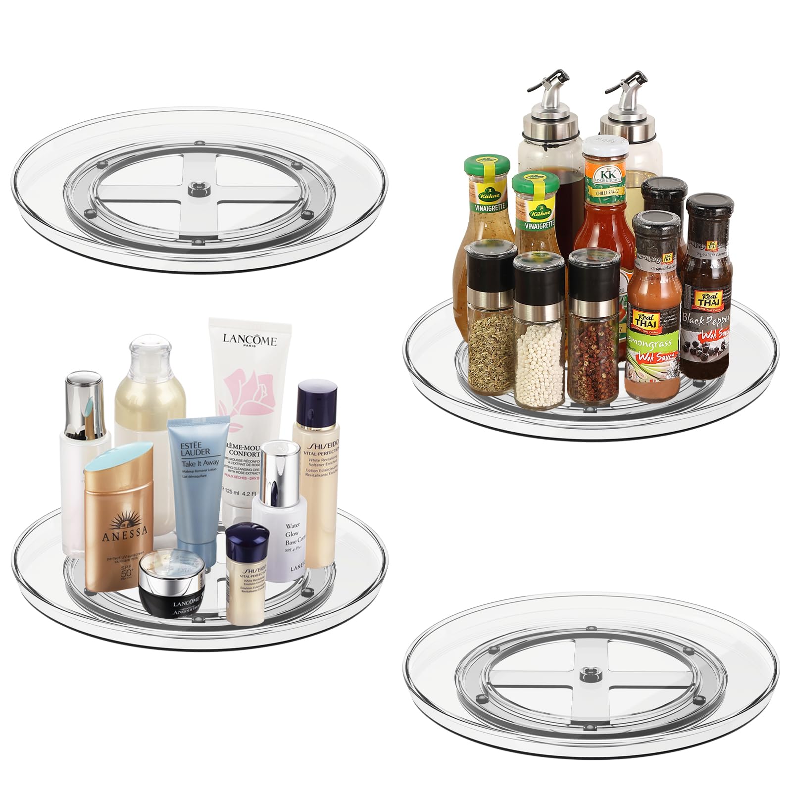 HITISPACE 4-Pack Acrylic Lazy Susan Turntable Organizer - 10.6 Inch Rotating Spice Rack for Kitchen, Pantry, Bathroom, Cabinet, Countertop & Fridge Storage - Perfect for Organizing Spices, Makeup & Condiments