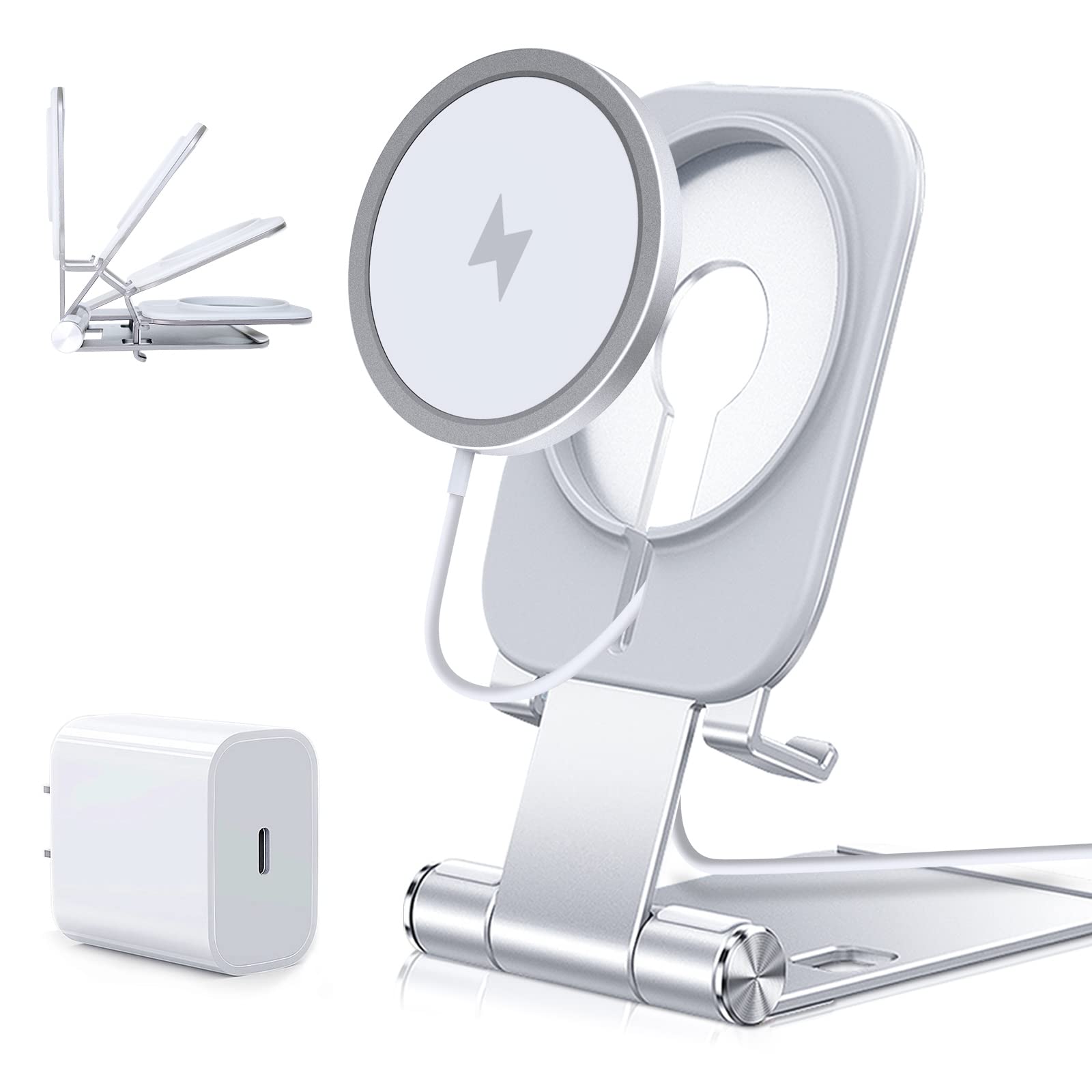 CXLiy Mag-Safe Wireless Charging Stand - 20W Fast Magnetic Charger with Foldable Design for iPhone 14/13/12 Series | Perfect for Home, Office & Travel Charging Station