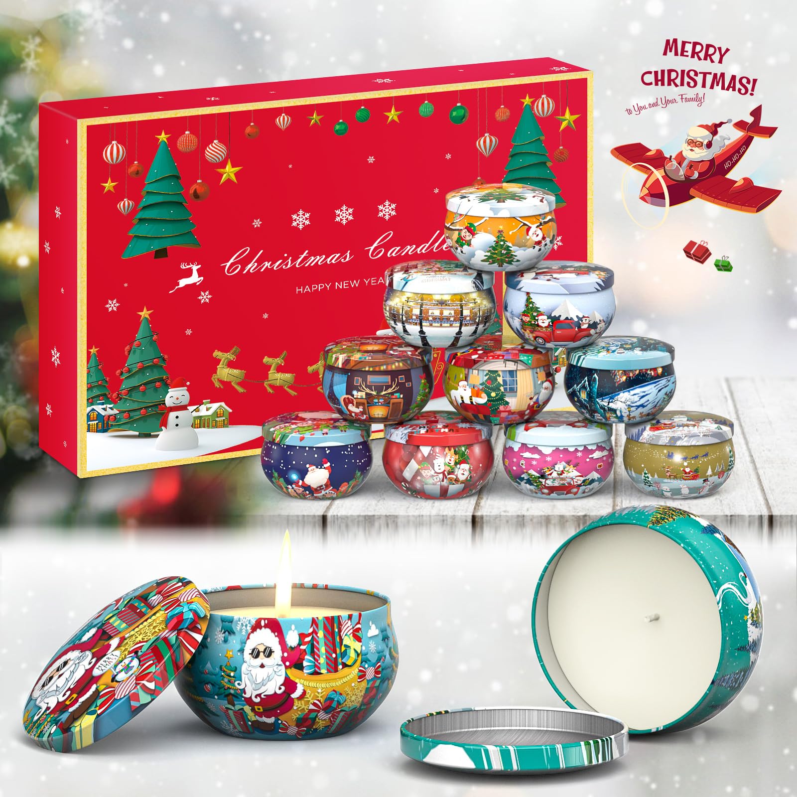 Christmas Scented Candles Gift Set - 12 Aromatherapy Candles for Home, Spa & Yoga