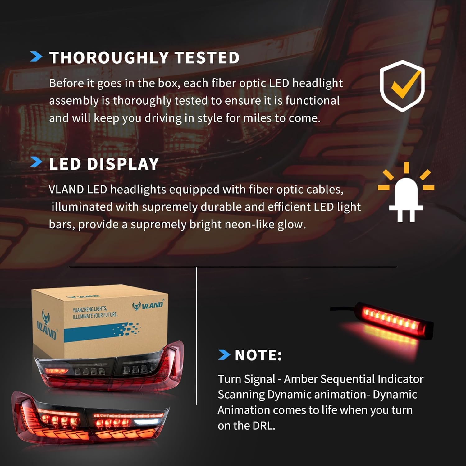 VLAND LED Tail Lights for 2019-2024 BMW 3 Series G20 Sedan - Red Sequential Turn Signals with 3D Animation - Driver & Passenger Side - Perfect for Night Driving & Car Customization