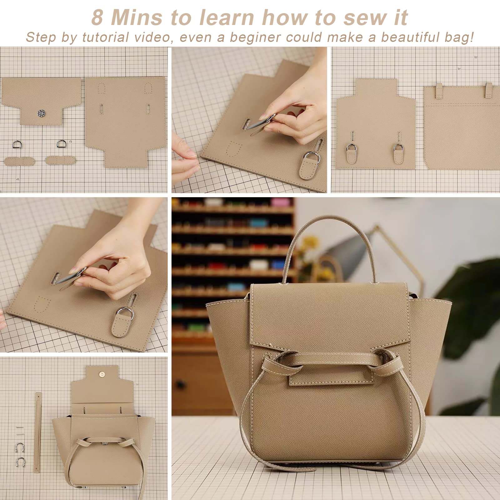 POPSEWING DIY Leather Bag Kit for Women - Designer Belt Bag & Shoulder Purse Making Set with Sewing Tools - Creative Craft Gift for Adults & Teens - Perfect for Fashion Accessories, Handmade Projects & Personalized Gifts