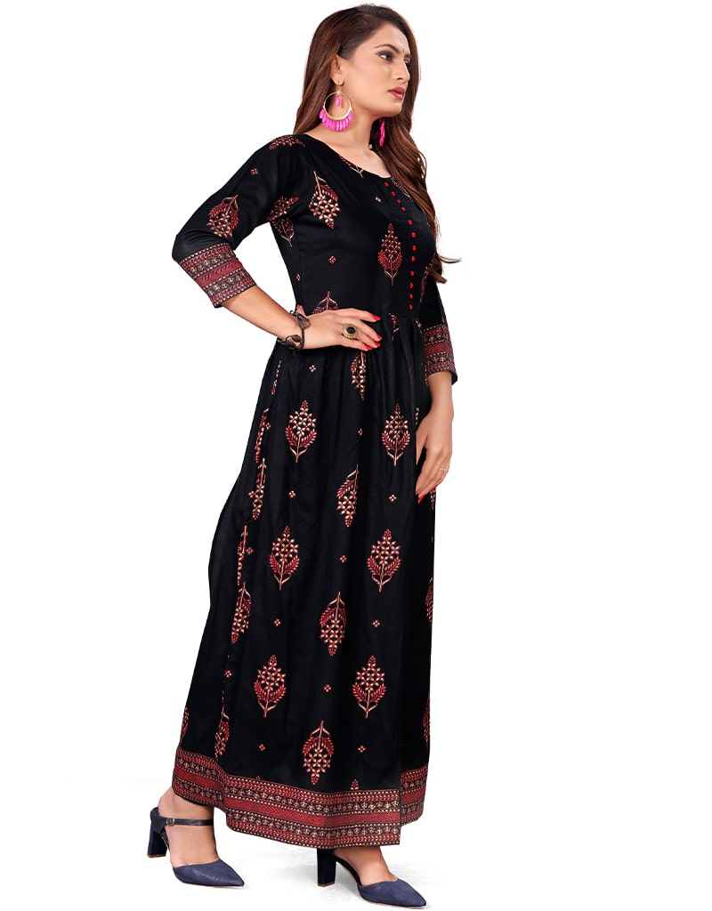 Stylish Black Heavy Designer Rayon Gown - 14 Kg Elegant Formal Dress for Evening Parties & Special Occasions