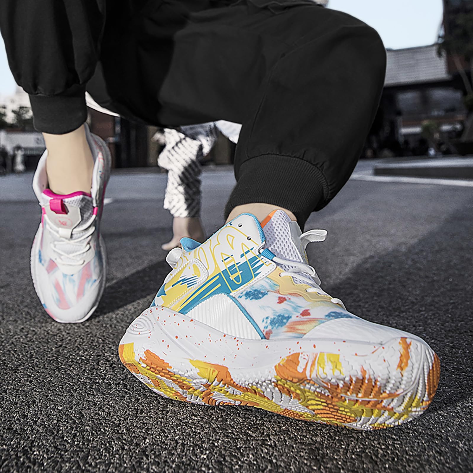 Best Basketball & Running Sneakers for Women & Men - High Rebound Non-Slip Sport Shoes with Colorful Painting Design | Perfect for Gym, Court & Casual Wear
