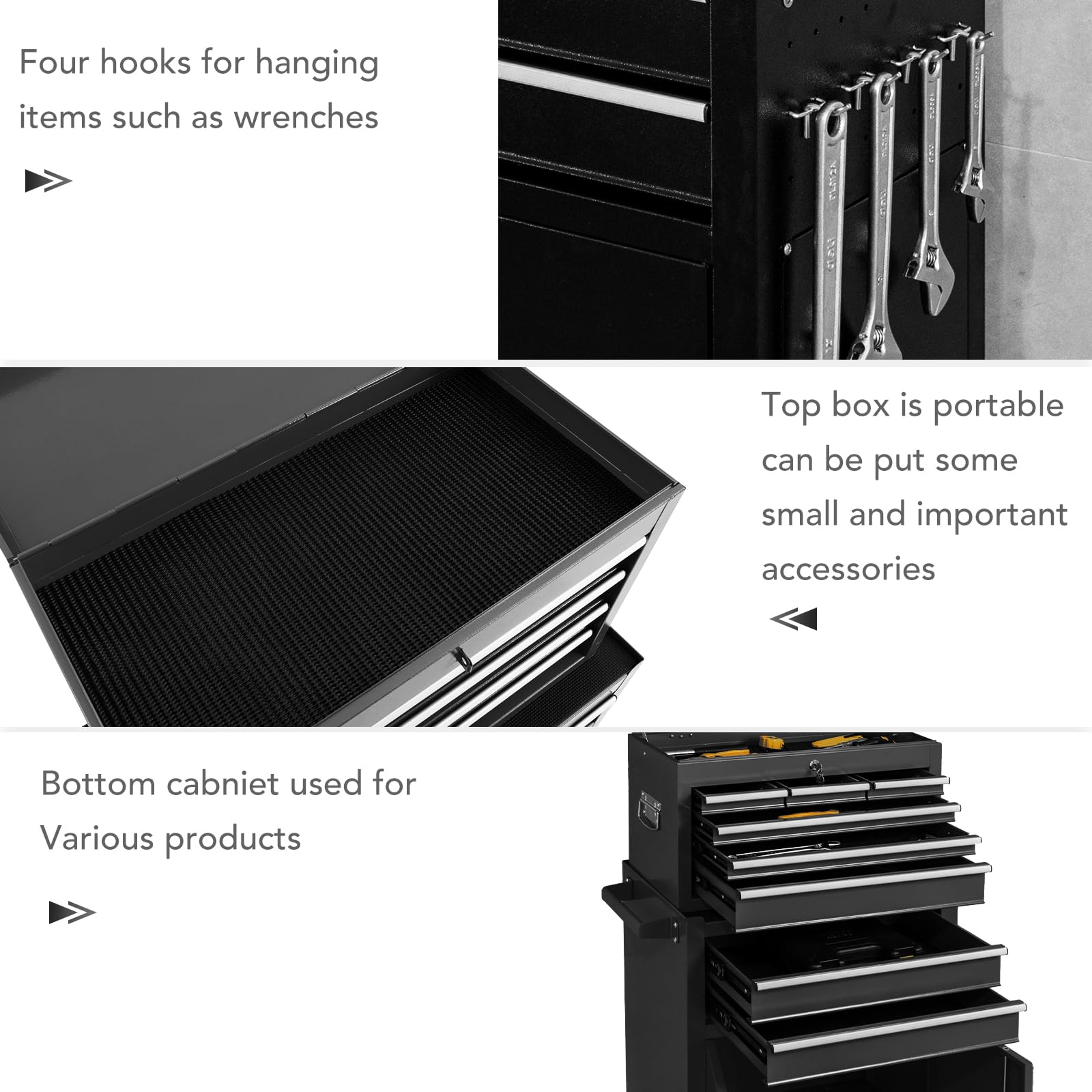 WAYTRIM 8-Drawer Rolling Tool Chest with Wheels & Lock - Heavy Duty Tool Storage Cabinet with Detachable Organizer, Side Hooks & Drawer Liners - Secure Tool Box Organizer for Garage, Workshop & Auto Repair - Perfect for Professional Mechanics & DIY Home Improvement Projects