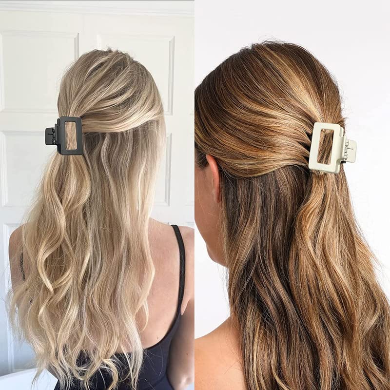2 Inch Matte Rectangular Small Hair Claw Clips for Women & Girls - 6 Color Pack (Thick/Thin Hair) - Perfect for School, Work & Everyday Styling