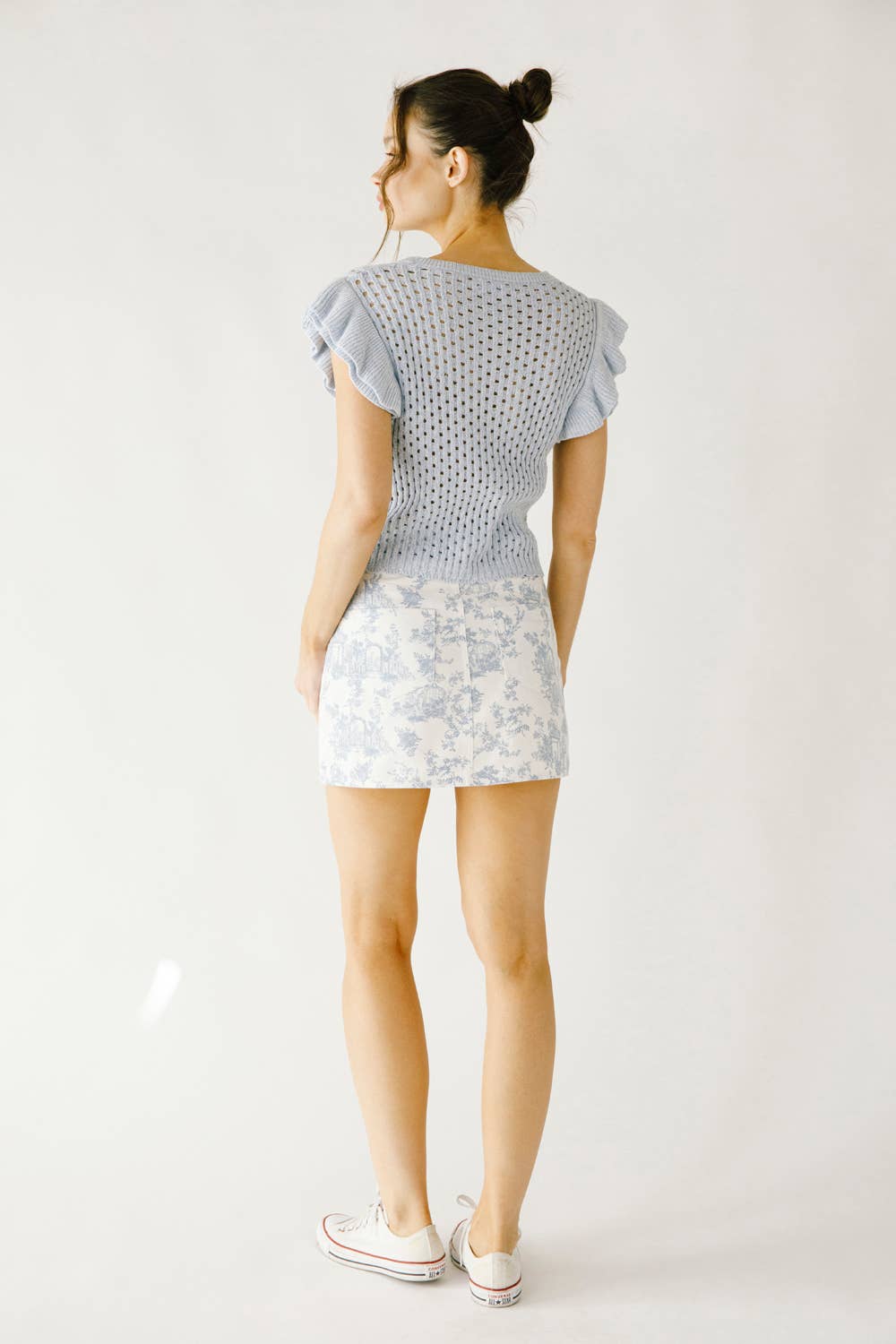 Blue Skies Lasercut Knit Top - Women's Trendy Lace Cutout Blouse for Casual Wear & Date Night Outfits