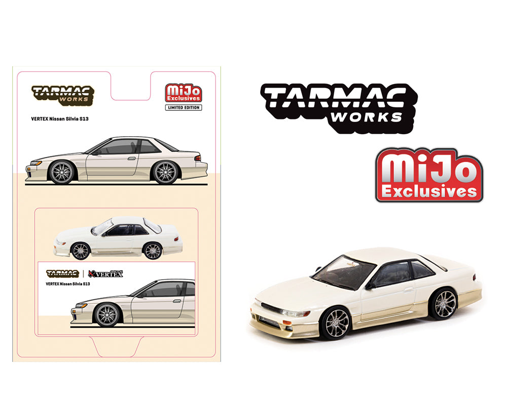 Tarmac Works 1:64 Scale Nissan Silvia S13 Vertex Diecast Model Car - White & Gold Two Tone Collectible for Display, Racing Enthusiasts, and Car Lovers