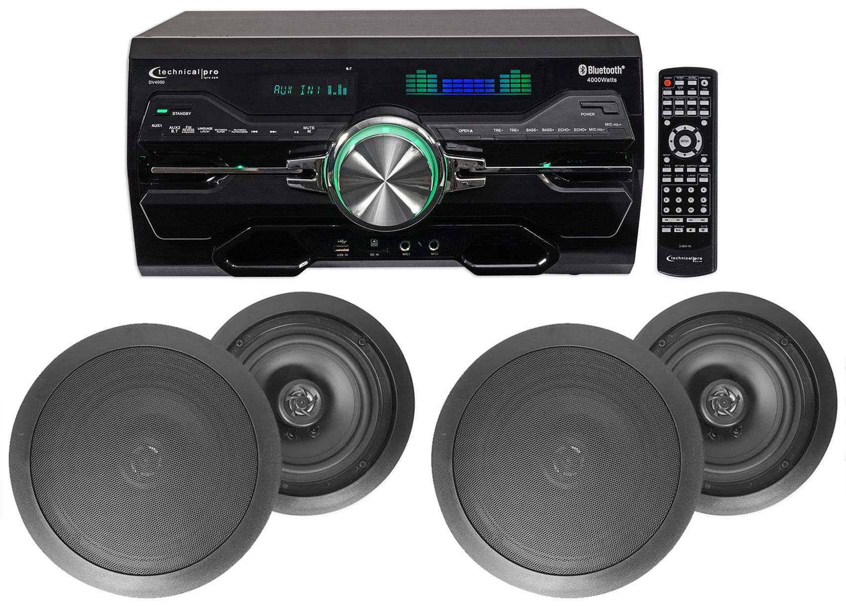Technical Pro Professional 4000W Receiver Amplifier with DVD Player, Bluetooth, USB & FM | Rockville HC85 Black 8