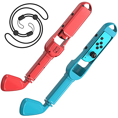 JUSPRO Adjustable Golf Grip with Hand Strap for Nintendo Switch & OLED - 2 Pack (Red+Blue) | Mario Golf Super Rush Game Accessories | Perfect for Home Gaming & Travel Play