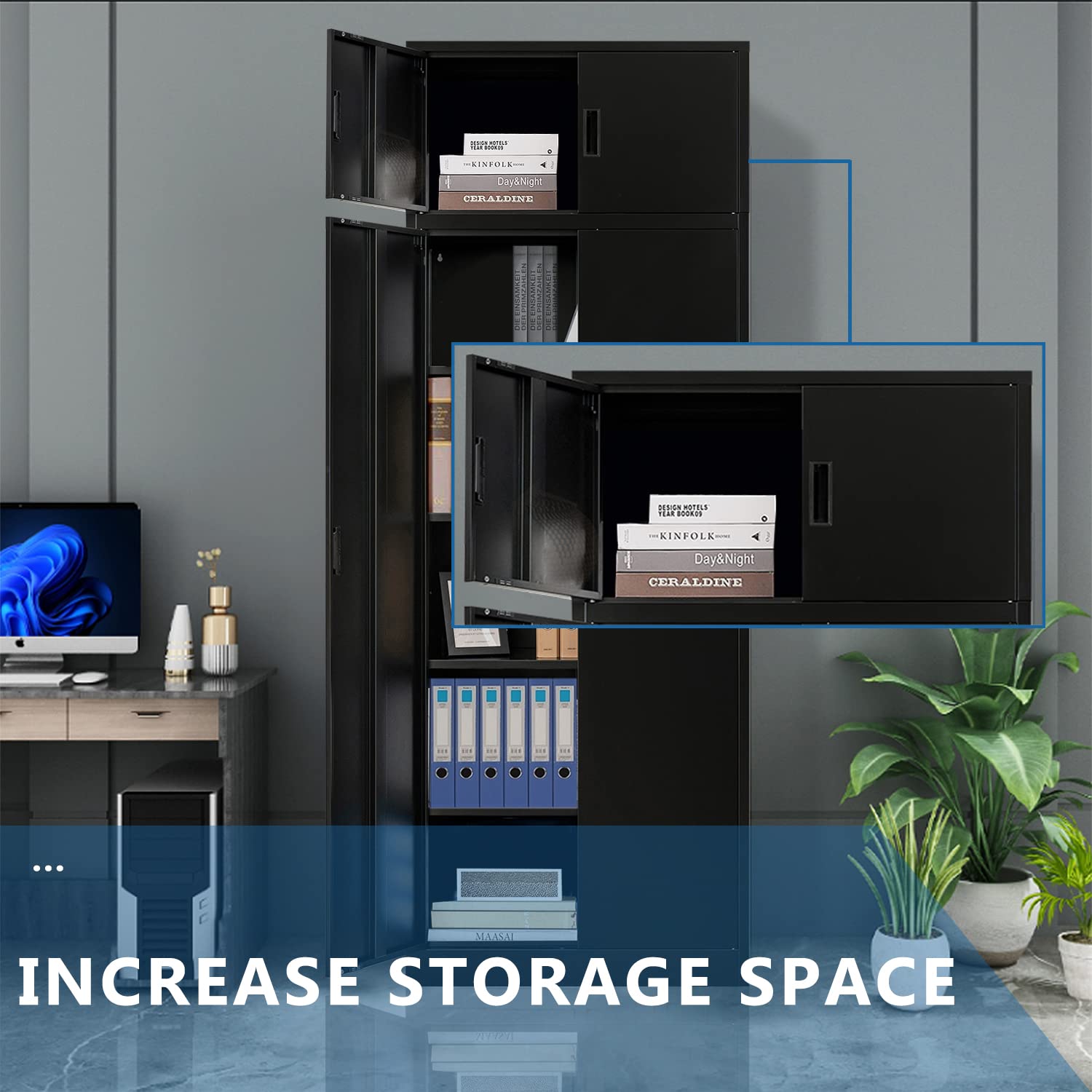 BESFUR 87-inch Tall Metal Storage Cabinet with Adjustable Shelves & Locking Doors - Large Steel Office Cabinet for Home, Garage, Utility Room (Black) | Perfect for Organizing Files, Tools & Supplies