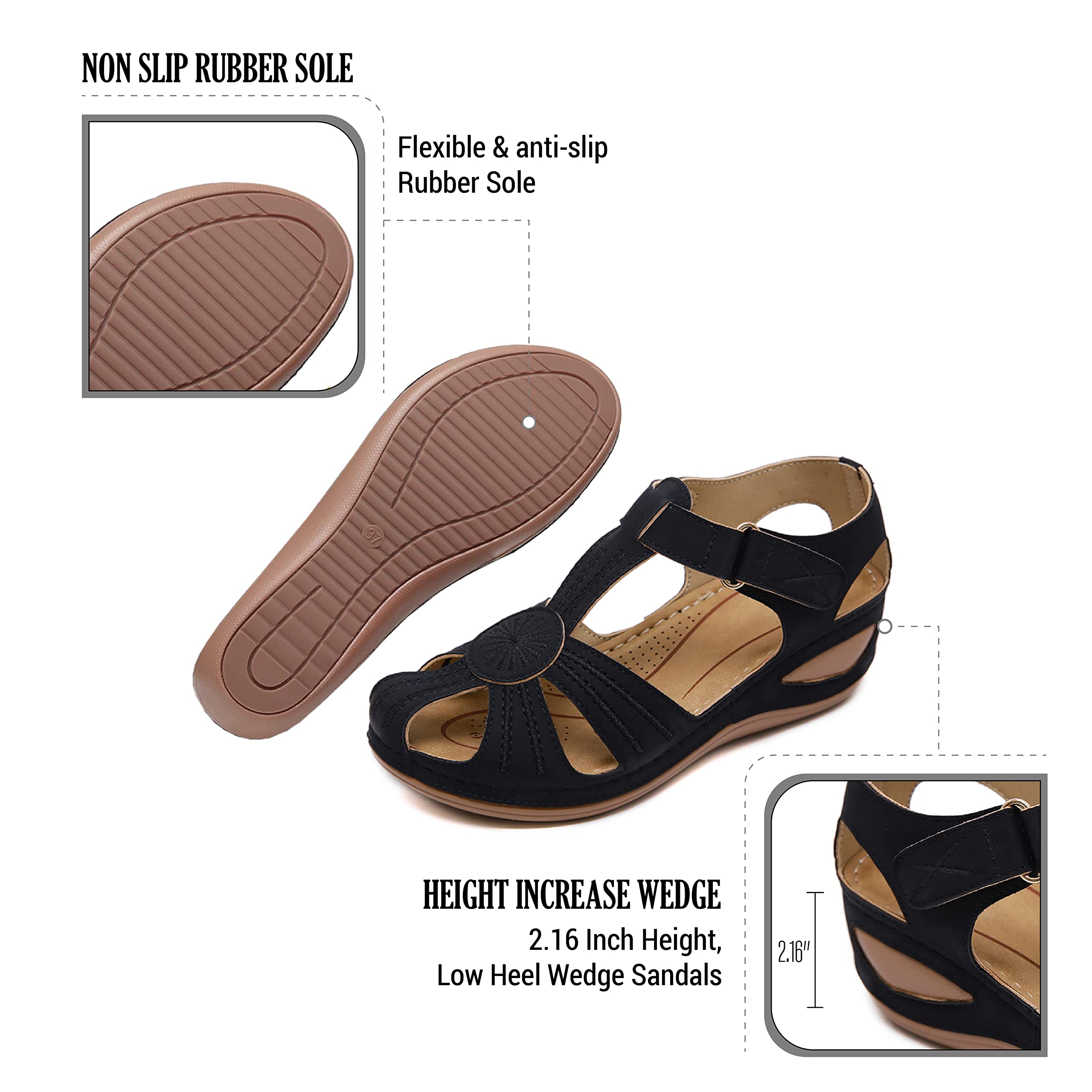 VIMISAOI Women's Closed Toe Wedge Sandals - Comfortable & Dressy Casual Shoes for Summer, Beach, Office & Party Wear