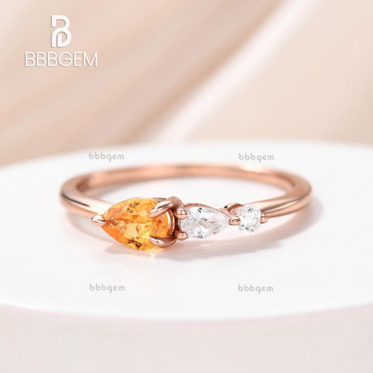 14K Rose Gold Pear Citrine Cluster Moissanite Stacking Asymmetrical Ring - Elegant Statement Jewelry for Women, Perfect for Weddings, Parties & Everyday Wear