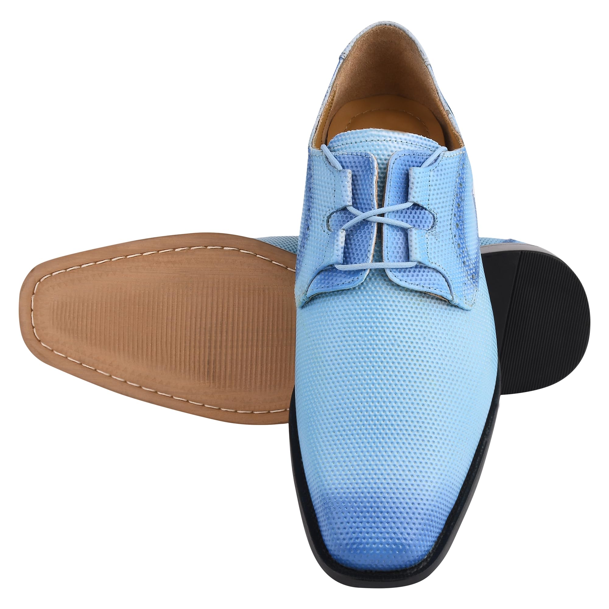 LIBERTYZENO Men's Genuine Leather Oxford Dress Shoes - Plain & Animal Print Blue Lace-Up Formal Shoes for Business, Wedding & Easter Gifts