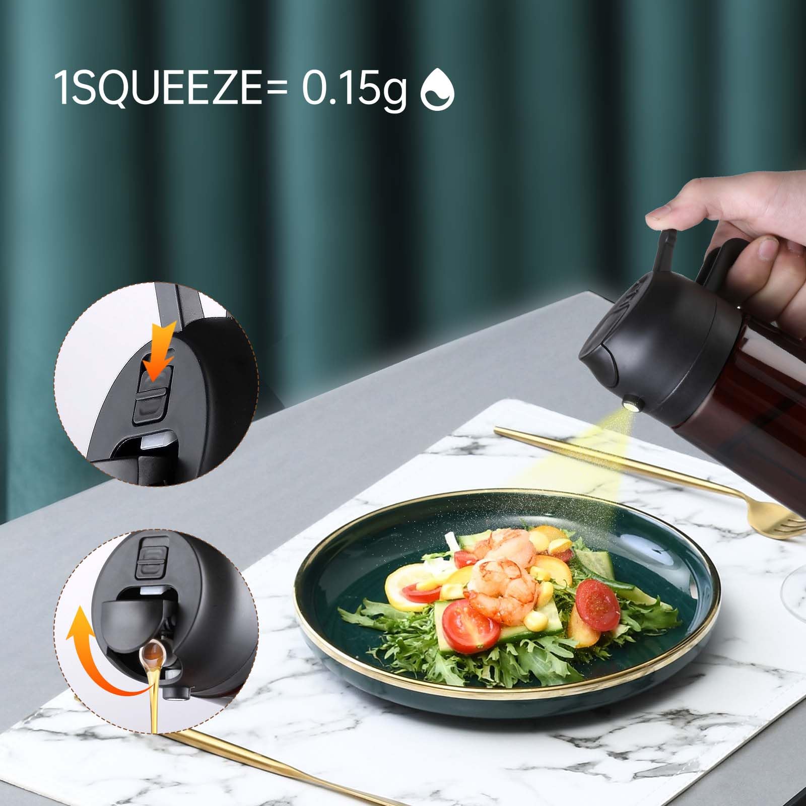 2 in 1 Glass Oil Sprayer & Olive Oil Dispenser Bottle - 16oz Kitchen Gadget for Cooking, Baking & Air Fryer with Bonus 8 Stickers | Perfect for Salad Dressing, Grilling & Healthy Meal Prep