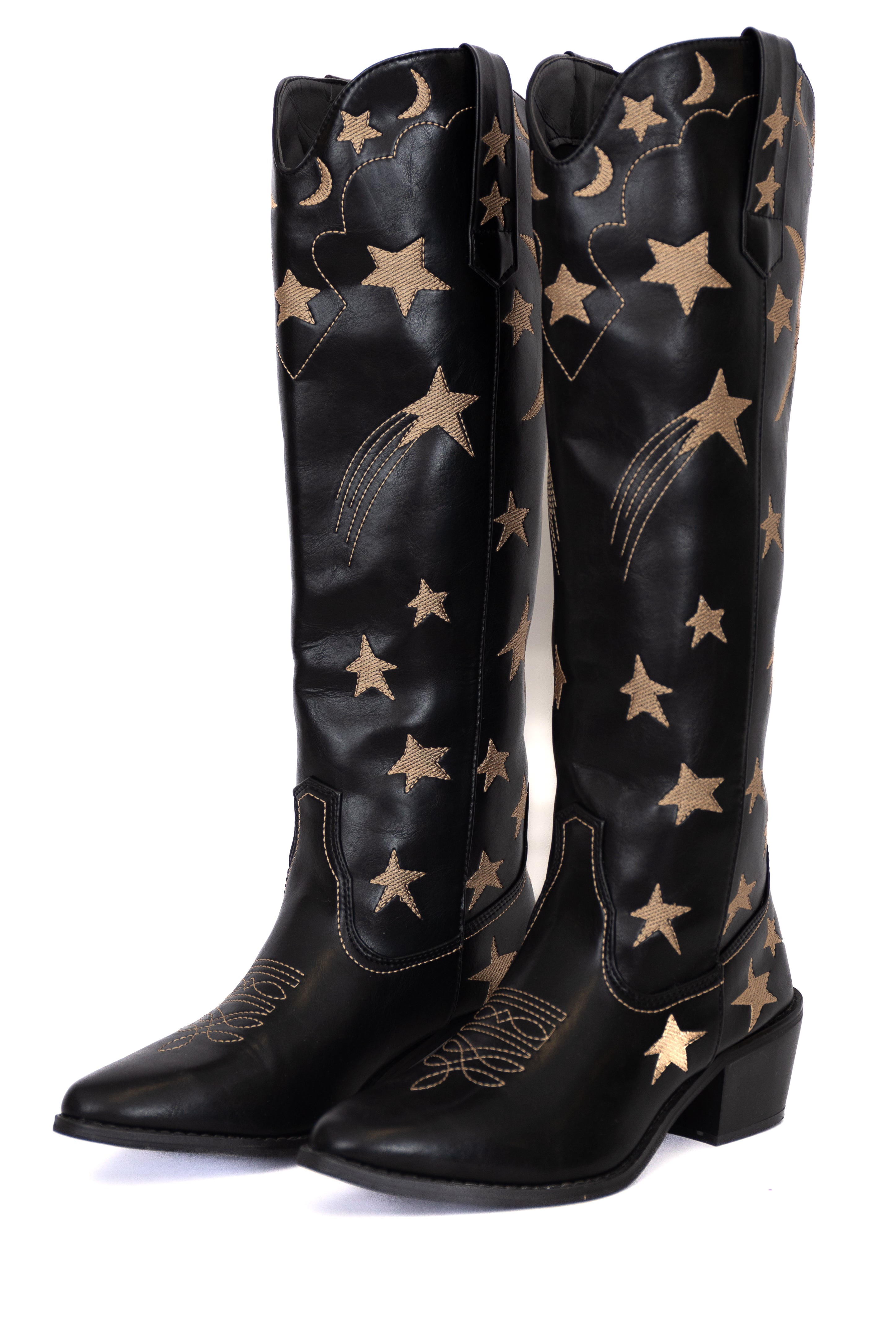 Luna Black Star & Moon Western Boots for Women - Stylish Cowgirl Boots with Embroidered Design - Perfect for Country Music Festivals, Rodeos & Western Fashion Outfits