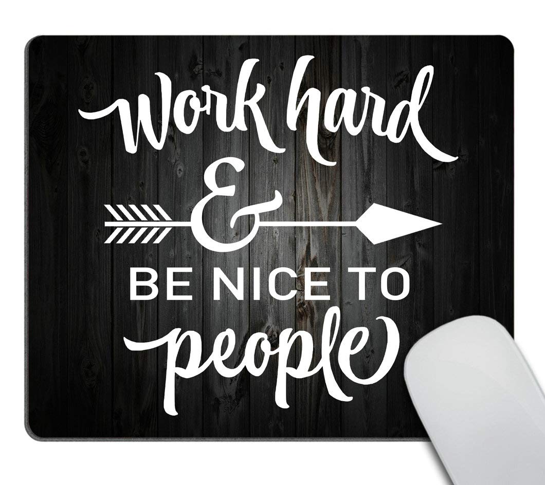 Custom Smooffly Gaming Mouse Pad with 'Work Hard and Be Nice to People' Motivational Quote - Non-Slip Desk Mat for Office, Gaming & Home Workspace