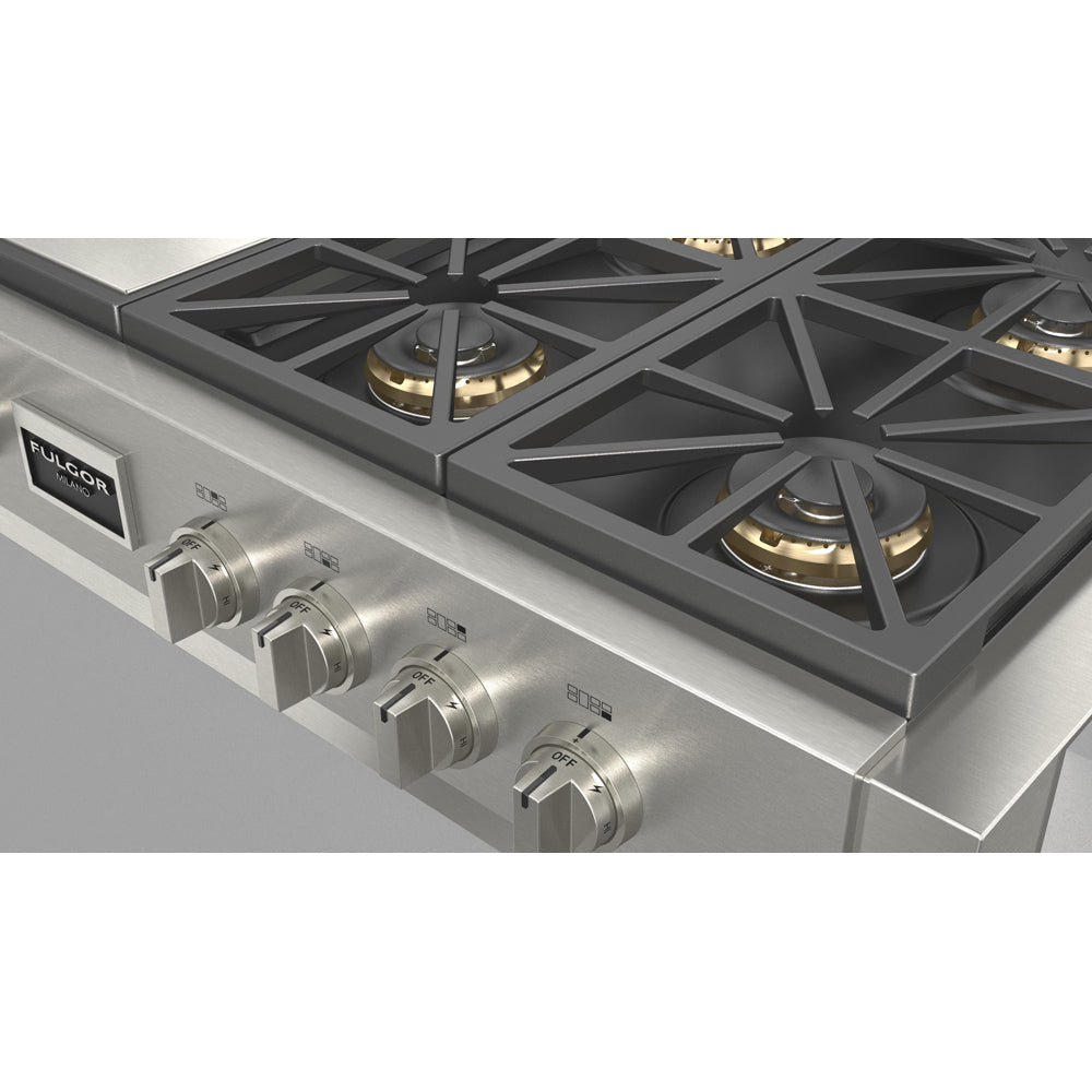 Fulgor Milano 48-Inch 600 Professional Series All Gas Rangetop - Model F6GRT486GS1 | Premium Gas Cooktop for Commercial Kitchens & Home Chefs | Ideal for High-Volume Cooking & Gourmet Meal Preparation