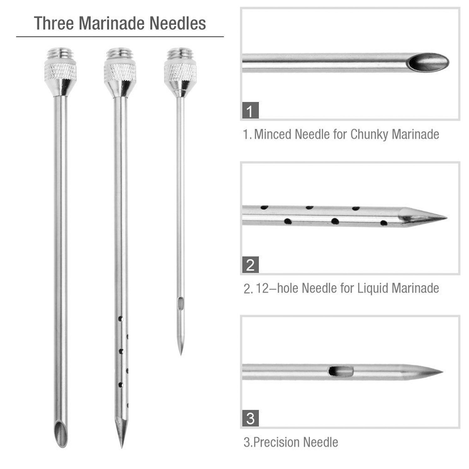 KayCrown 304 Stainless Steel Marinade Injector Kit - 2oz BBQ Meat Seasoning Syringe with 3 Needles & Brush for Grilling & Cooking