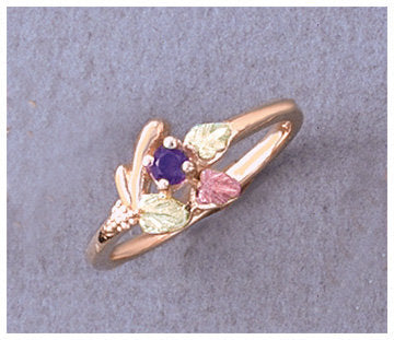 10kt Three Tone Rose Gold Leaf Design Promise Ring with Natural Gemstones (Ruby, Emerald, Sapphire, Amethyst, Citrine, Peridot) - Size 7 - Perfect for Anniversaries, Engagements & Special Occasions