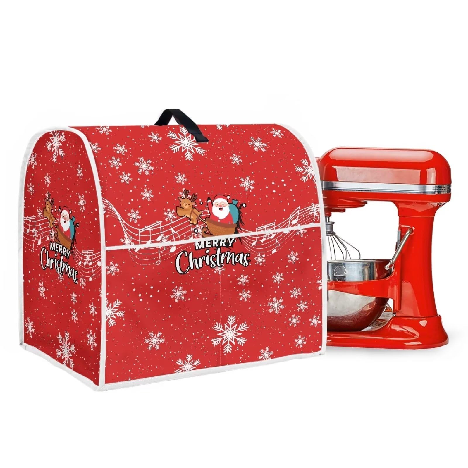 Santa Claus Christmas Stand Mixer Cover with Pockets - Stain Resistant Snowflake Design - Fits Pioneer Woman Mixers (Small Size) - Perfect for Holiday Baking & Kitchen Decor