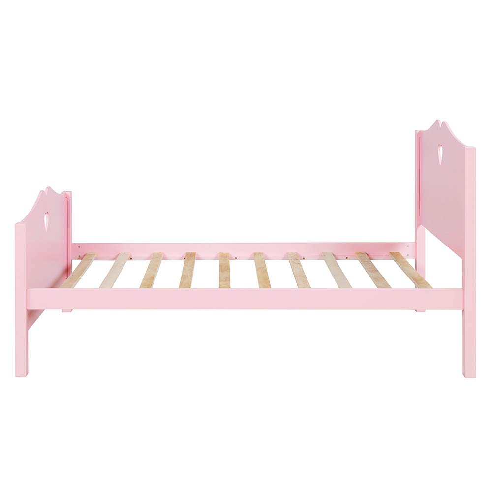 Twin Size Wooden Platform Bed Frame with Headboard & Footboard - 10-Slat Support, Sturdy Kids Bed for Girls & Boys (Pink) | Perfect for Children's Bedroom, Guest Room & Small Spaces