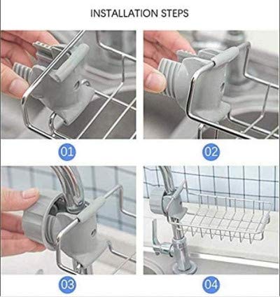 Adjustable Kitchen Sink Faucet Organizer Rack - Soap Holder & Sponge Caddy for Bathroom or Kitchen - Durable Stainless Steel (Silver, Pack of 1) - Perfect for Organizing Scrubbers, Sponges & Soap by Sink or Bathtub