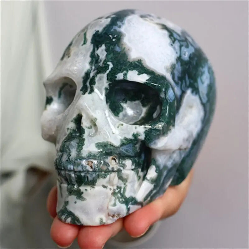 Natural Blue Chalcedony Agate Crystal Skull Carving - Healing Stone for Reiki, Meditation & Spiritual Energy (Perfect for Home Decor, Yoga Spaces & Gift Giving)