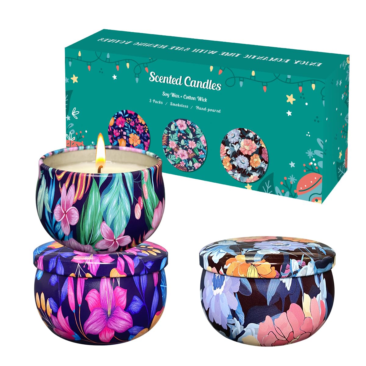Set of 3 Floral Scented Candles - 2.5oz Natural Soy Wax Candles with 36-Hour Burn Time (Lilac, Rose, Freesia) | Aromatherapy Gifts for Women, Home Decor & Relaxation - Perfect for Bathroom, Bedroom and Meditation Spaces