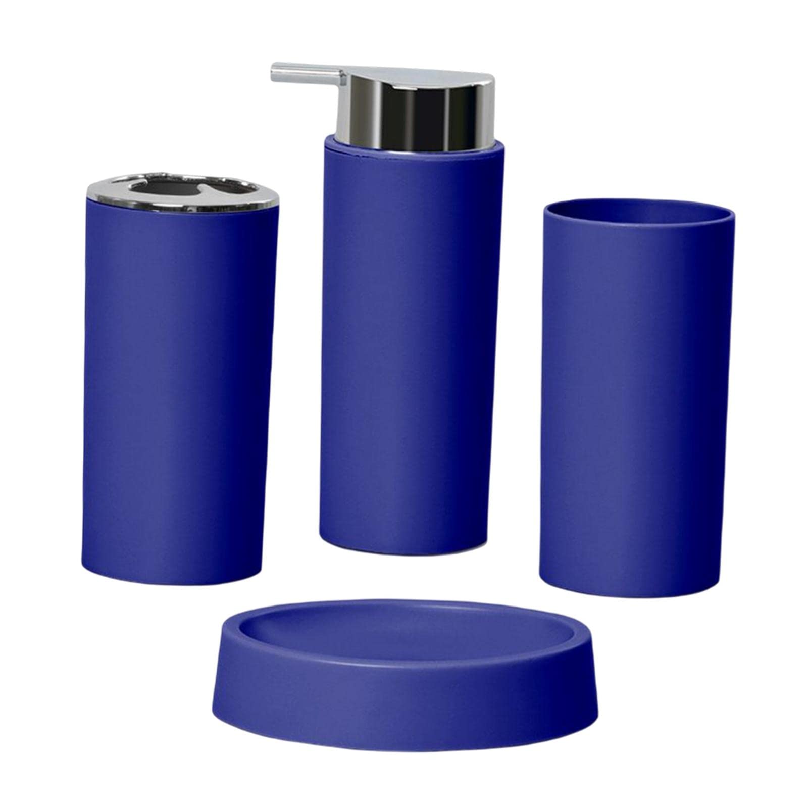 FAKEME 4-Piece Bathroom Accessories Set - Plastic Toothbrush Holder, Toothbrush Cup, Soap Dispenser & Soap Dish in Blue | Modern Bathroom Organization & Decor Gift Set for Home, Apartment, Dorm
