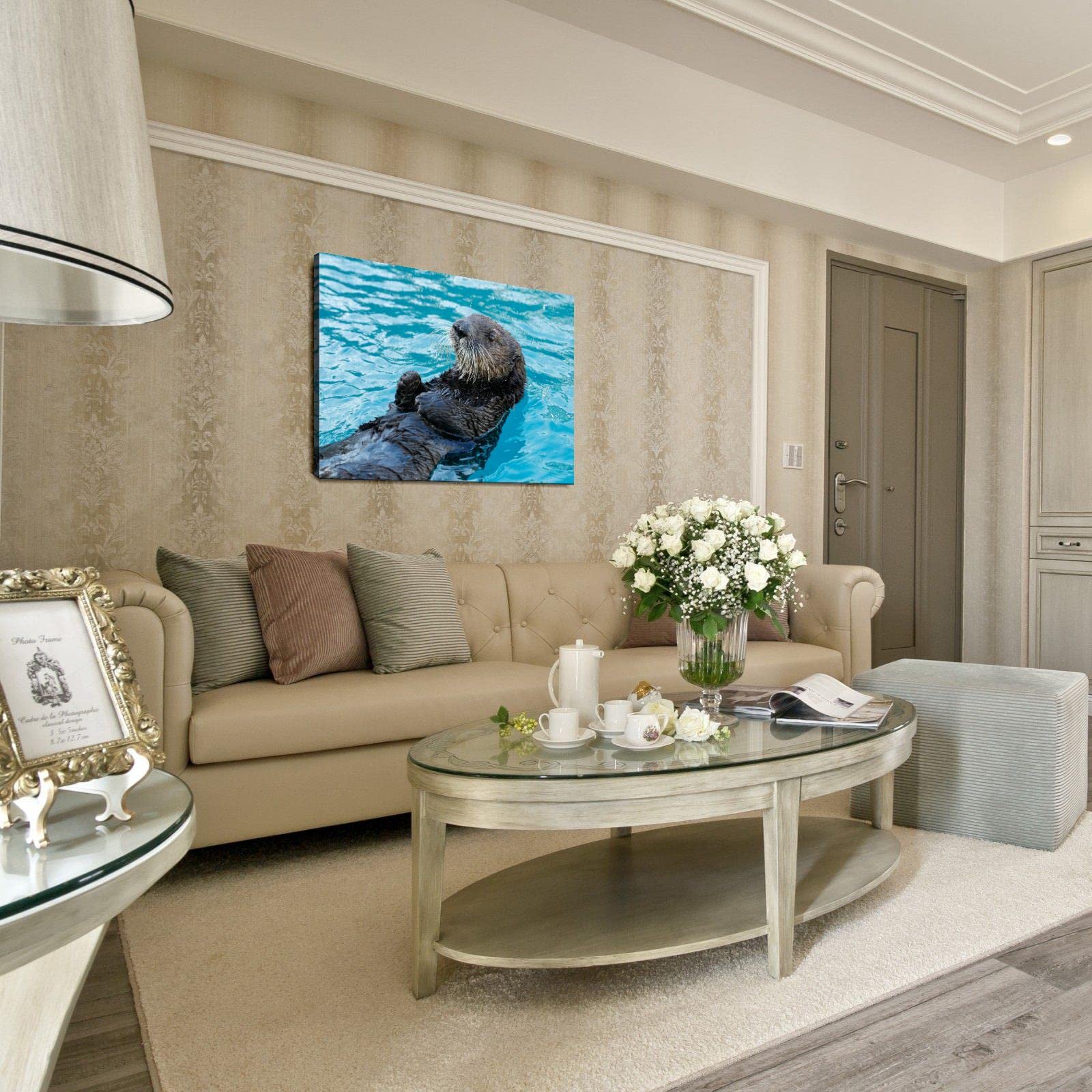 Otter Canvas Prints - Modern Wall Art Decor for Home, Office & Kids Room - Framed Animal Posters 18x12 Inches - Perfect for Living Room, Bedroom & Nursery Decor