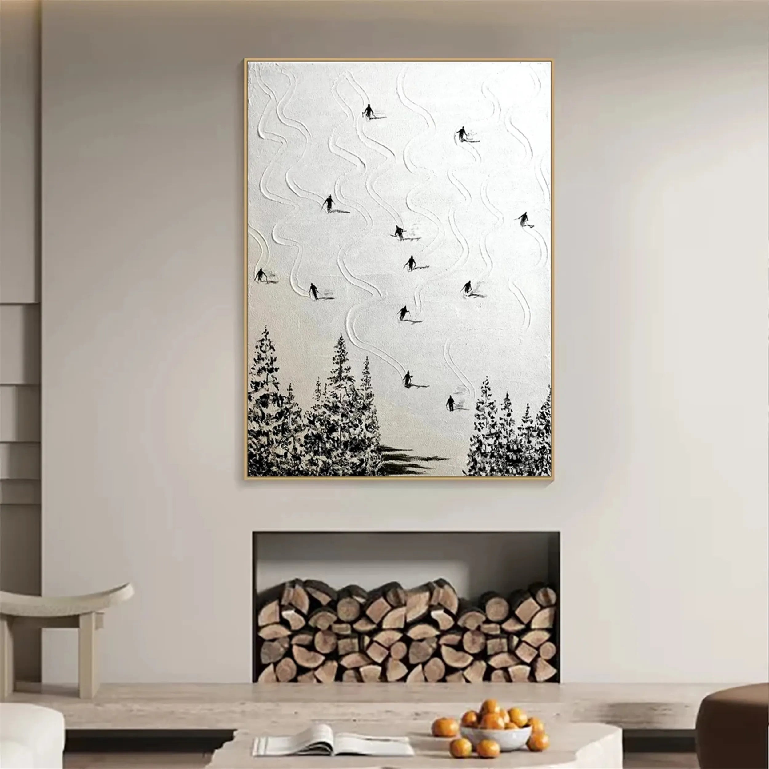 Premium Skiing Sport Art Textured Canvas Painting - Winter Sports Wall Decor for Home & Office (Style #MM217) | Perfect for Ski Lodge, Cabin & Mountain-Themed Interiors