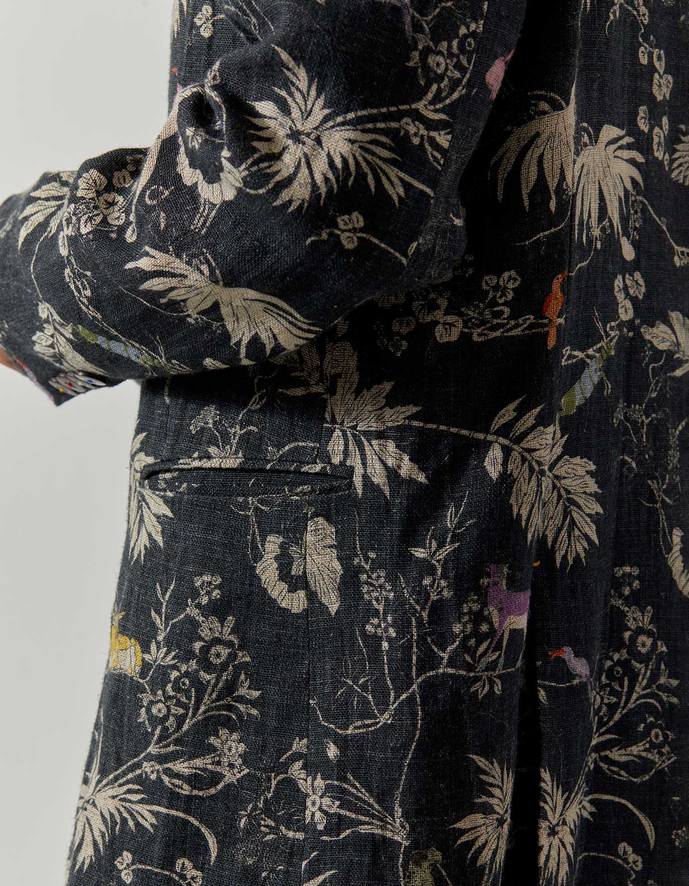 Premium Black Bandhgala Jacket for Men - Heavy Linen Fabric with Rainforest Design - Perfect for Weddings, Parties & Formal Occasions