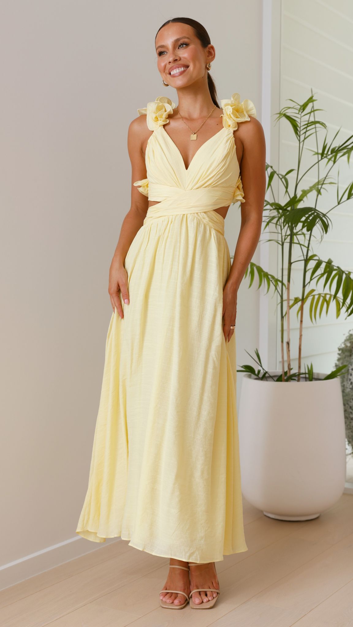 Galilhai Maxi Dress for Women - Flowy Long Summer Dress in Yellow | Perfect for Beach, Vacation & Casual Outings