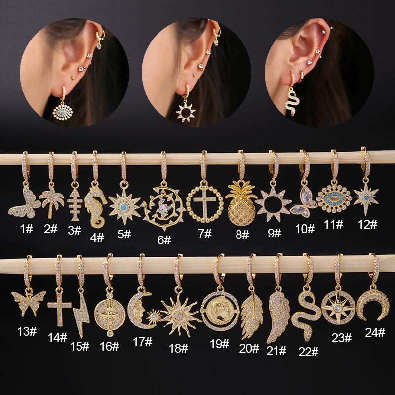 18K Gold Boho Dangle Hoop Earrings - Clip On Celestial Earrings for Women | Perfect for Parties, Weddings & Everyday Boho Fashion (HSPJ337)
