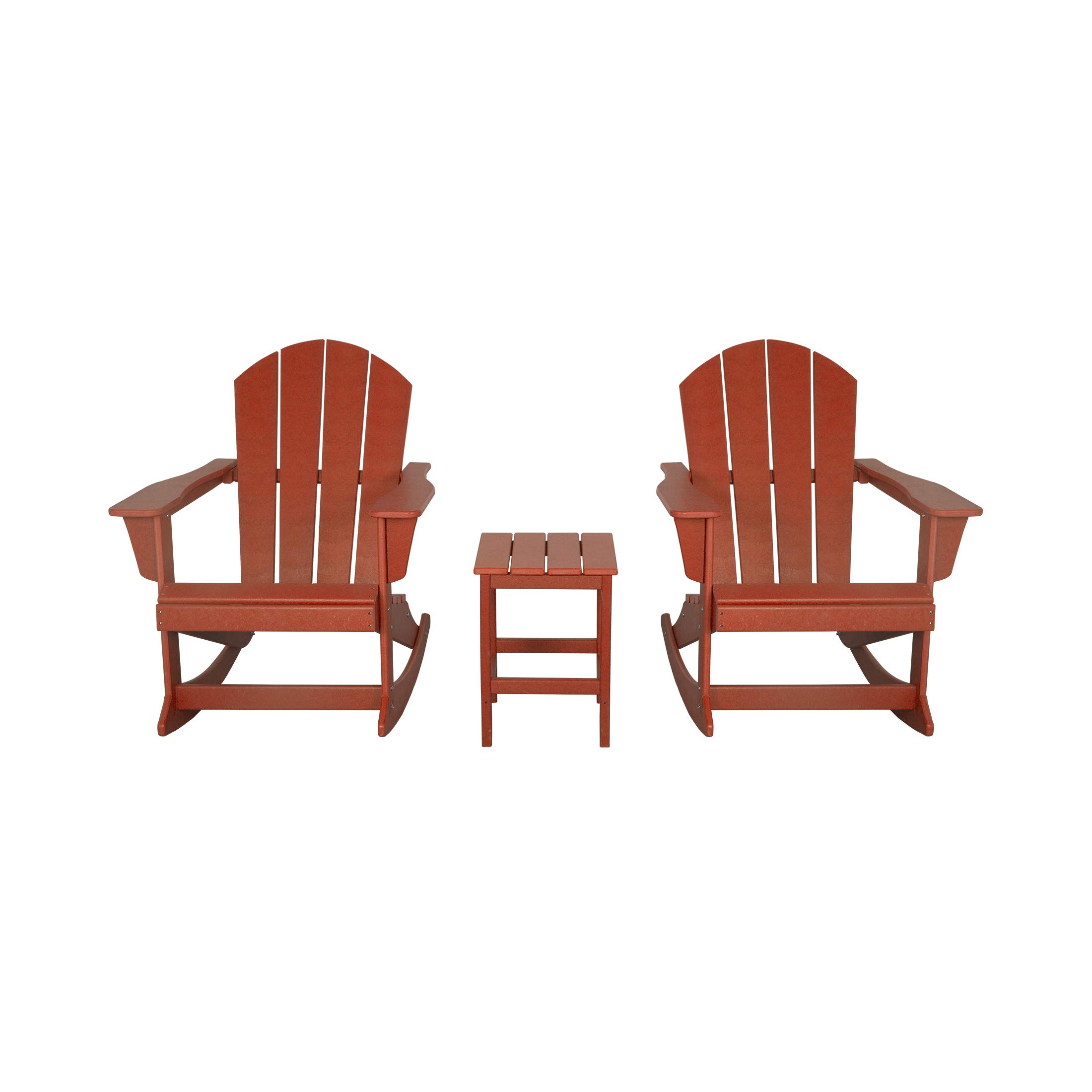 **WO Home Furniture 3-Piece Patio Rocking Chair Set - Classic Red Adirondack Outdoor Rocking Chairs with Side Table - Perfect for Garden, Deck, Porch & Backyard Relaxation**