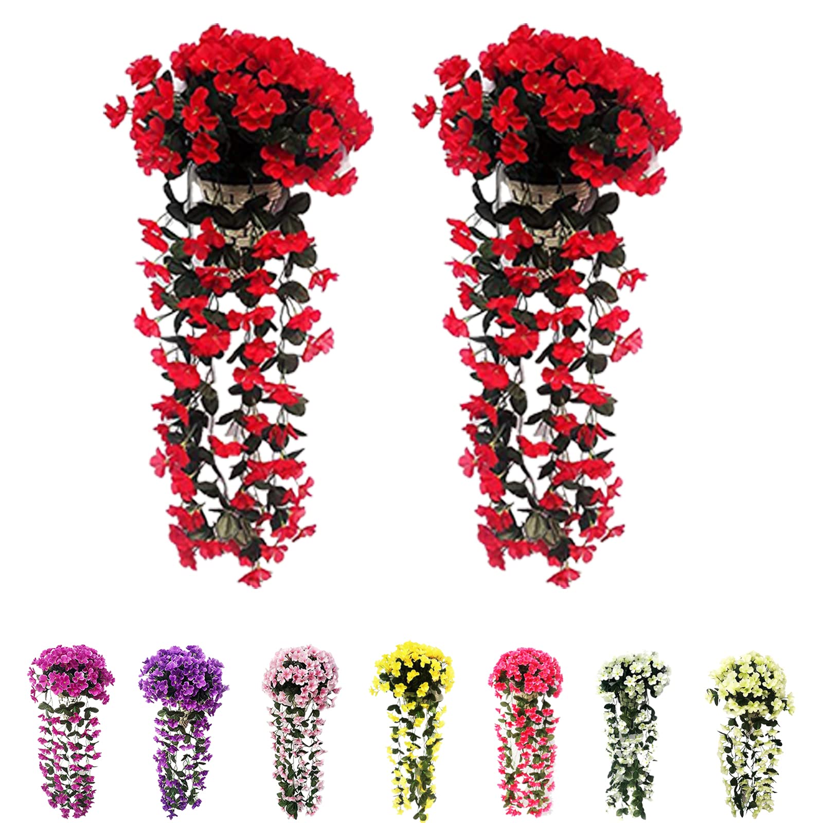 2/3pcs Realistic Artificial Hanging Orchid Flowers - Silk Long Hanging Bush Floral Decor for Wall, Wisteria Basket Garland Vine Fake Silk Orchid (Red) - Perfect for Home, Wedding, Party & Garden Decoration