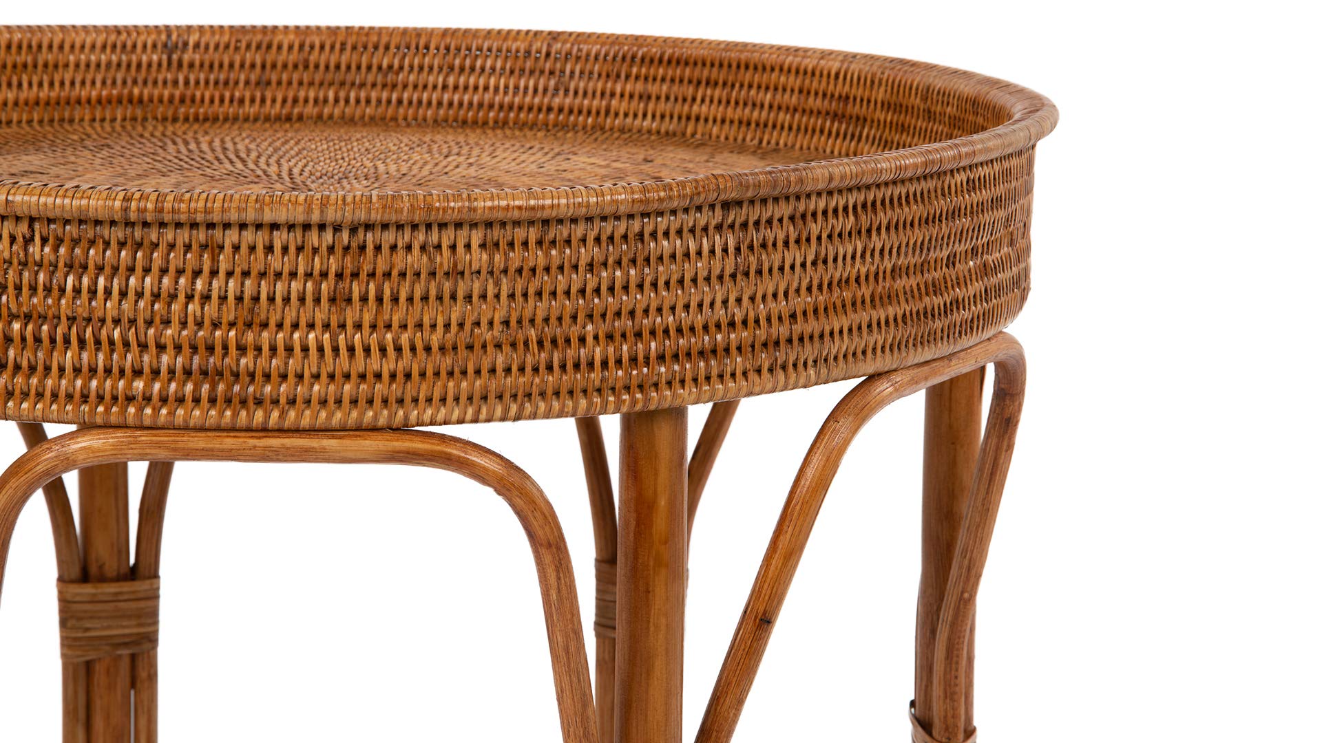 Kouboo La Jolla Rattan Round Side Table and End Table, Honey Brown - Perfect for Patio, Living Room, and Outdoor Furniture Decor